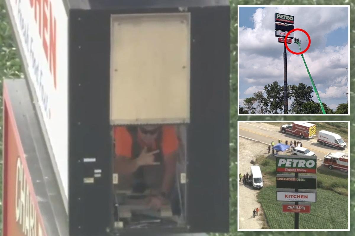 You are currently viewing Illinois worker trapped inside 130-foot-tall gas station sign for nearly 7 hours — but still manages to give thumbs up