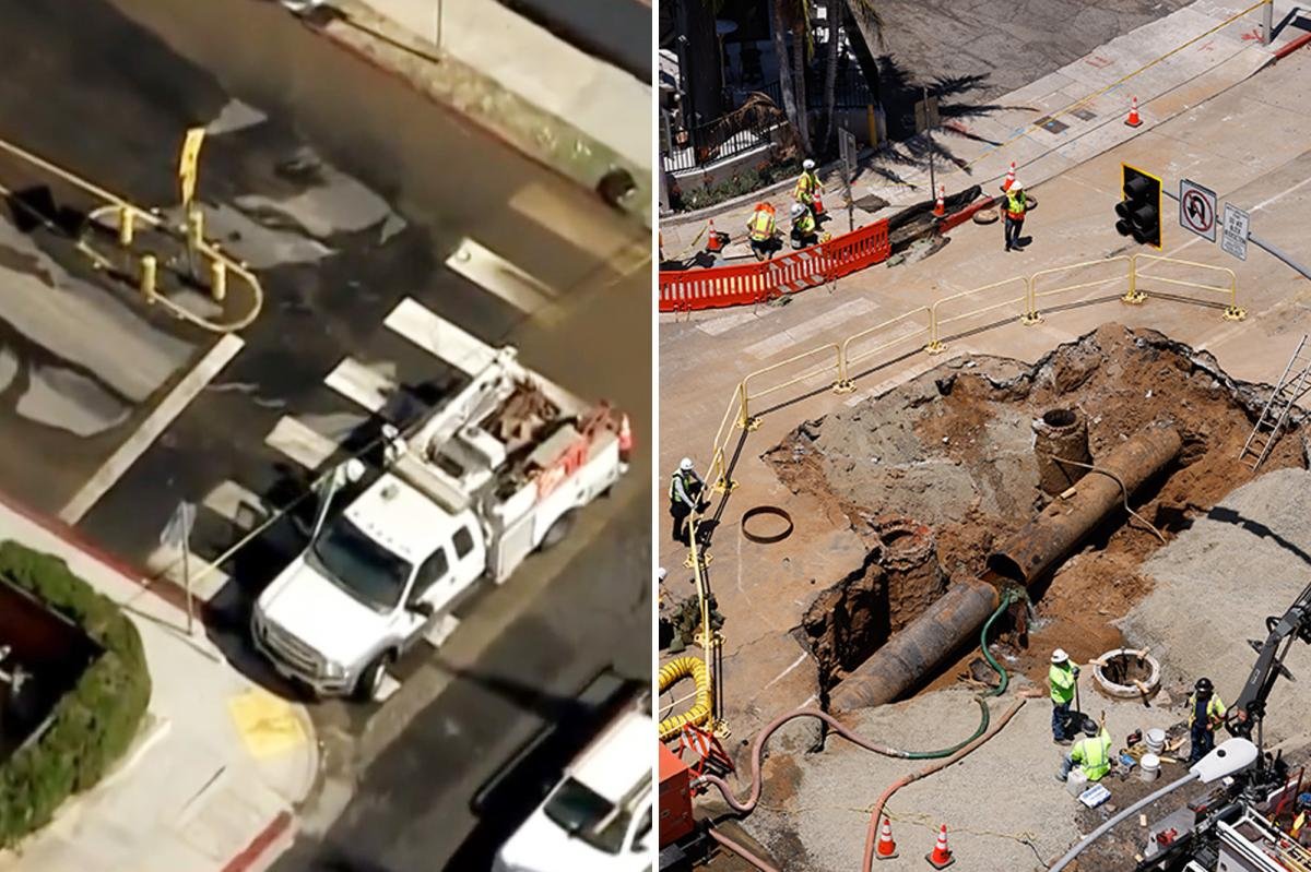 Read more about the article Scramble to plug 3rd burst LA water main as crews finally seal major sinkhole