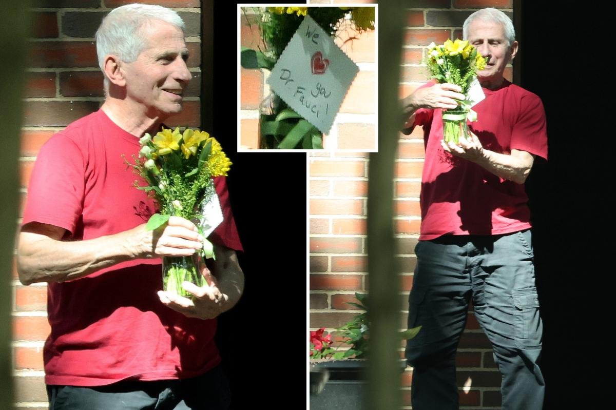 You are currently viewing Limelight-loving Fauci all smiles as he’s surprised by flowers left by adoring fan â after getting savaged by Senate Republicans