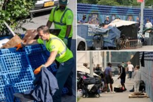 Read more about the article Filthy NYC homeless encampment near tourist-magnet Intrepid Museum still largely intact as Mamdani-imposed deadline comes and goes