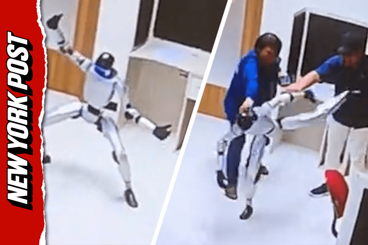 You are currently viewing Rogue robot launches kung fu kicks, while handlers attempt to subdue it (Video)