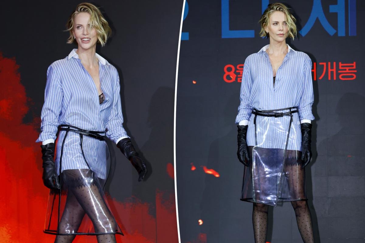 You are currently viewing Charlize Theron sports see-through plastic skirt for ‘The Odyssey’ press stop in Seoul