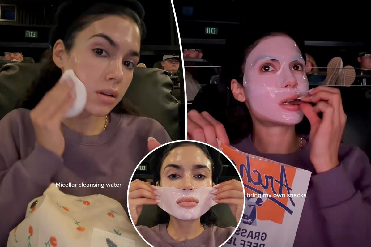 You are currently viewing Clueless influencer sparks outrage filming skincare routine during lengthy movie: ‘So insanely rude’