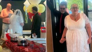 Read more about the article McDonald’s co-workers get married inside restaurant where they’re employed