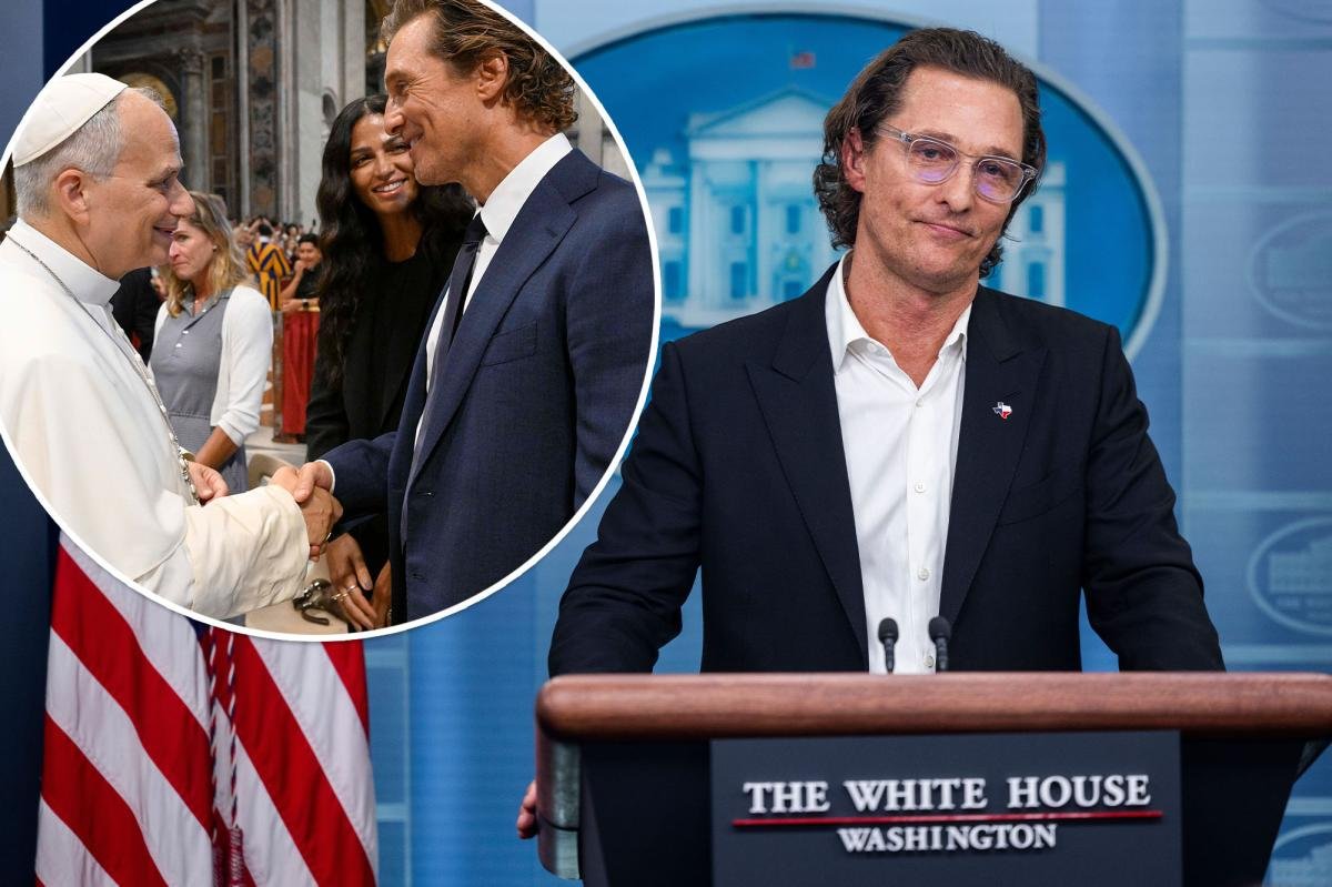You are currently viewing Matthew McConaughey teases political ambitions during visit with Pope Leo XIV in Vatican City