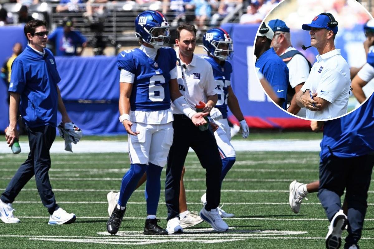 You are currently viewing Giants’ John Harbaugh suspects ‘history’ informed Jaxson Dart’s latest medical tent visit