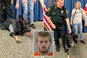 Read more about the article Heroic Florida K-9 returns to sheriff’s office days after being shot protecting 3 deputies, losing leg