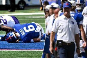 Read more about the article Jaxson Dart scare brings familiar Giants concern into John Harbaugh era
