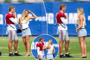 Read more about the article Jaxson Dart shares quiet moment with girlfriend Marissa Ayers at Giants training camp