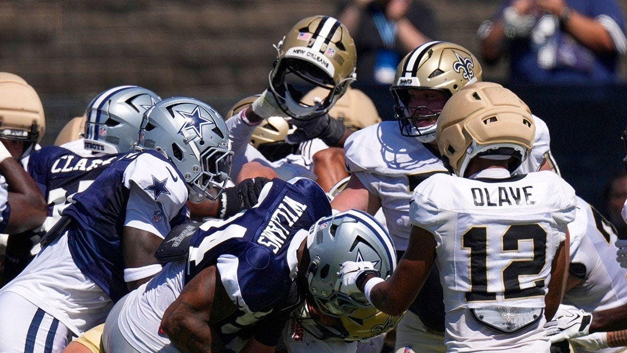 You are currently viewing A massive brawl at Cowboys and Saints joint practice includes punches and helmets thrown and WWE moves
